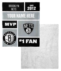 [Personalization Only] OFFICIAL NBA Jersey Silk Touch Sherpa Throw Blanket - Brooklyn Nets