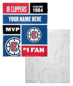 [Personalization Only] OFFICIAL NBA Colorblock Personalized Silk Touch Sherpa Throw Blanket - Los Angeles Clippers